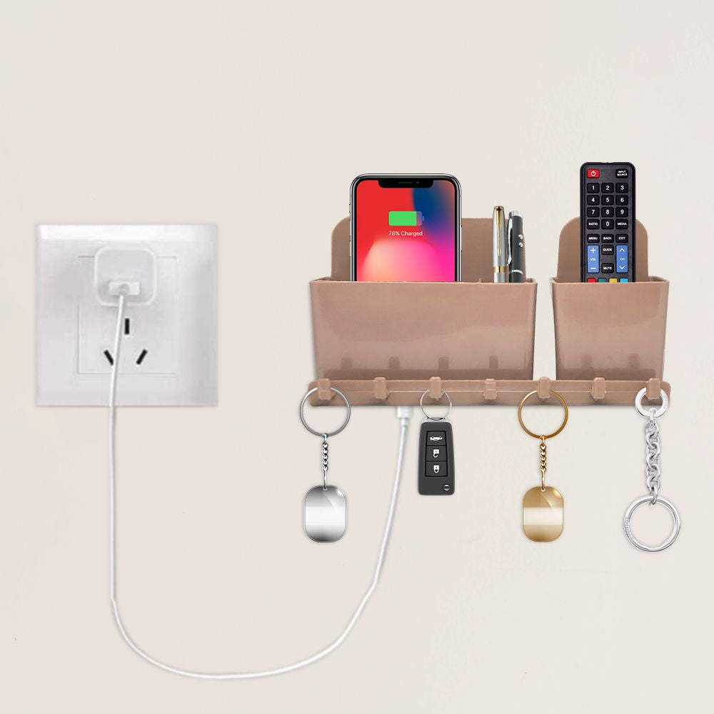 Multifunctional Self Adhesive Remote & Mobile Holder with Hooks
