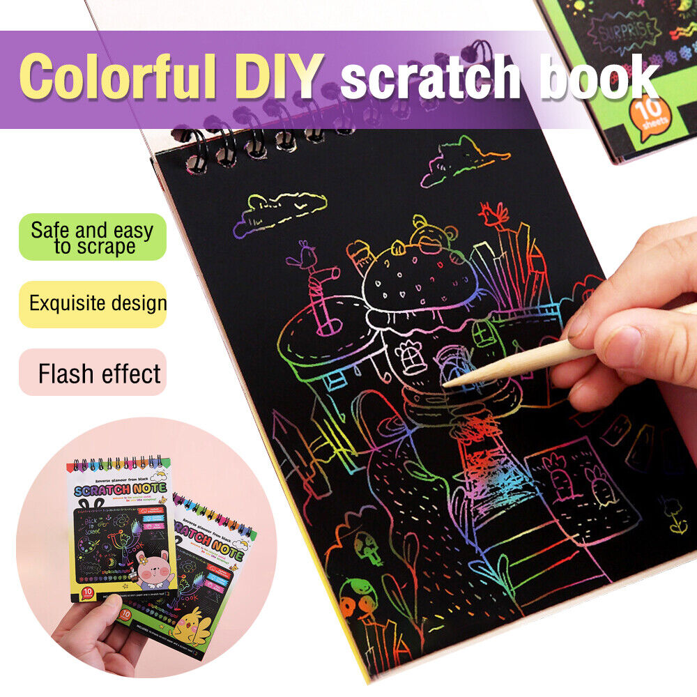 Treevy Magical Drawing Book Scratch Paper Art Set for Kids Rainbow Magic  Scratch Off Paper Black Scratch Sheets Notes Cards Boards Doodle Pads  Childrens Arts (10 Sheet, 28.7H-21L CM) : Amazon.in: Toys